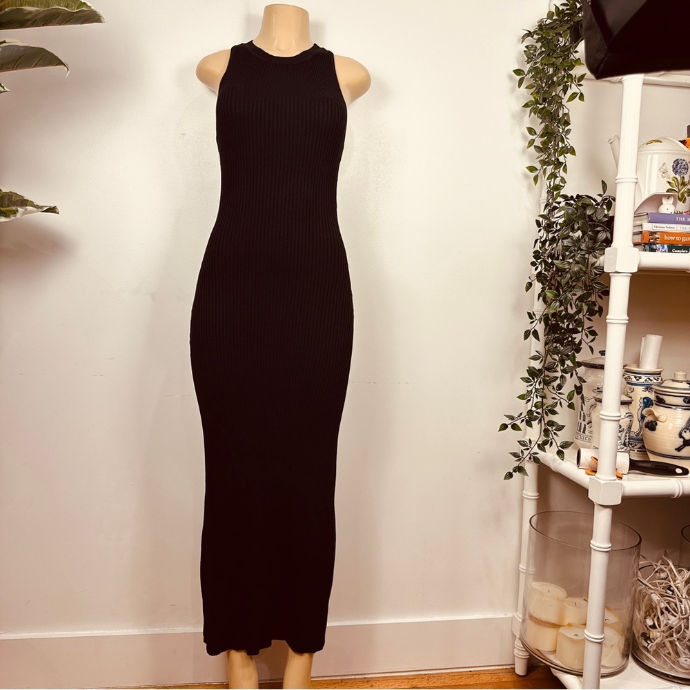 New Dissh Valerie Wide Ribbed Knit Bodycon Midi Dress Sz L Racerback Sleeveless